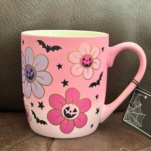Jack O’ Lantern Flowers & Black Bats - Soft Touch Pastel Halloween Mug